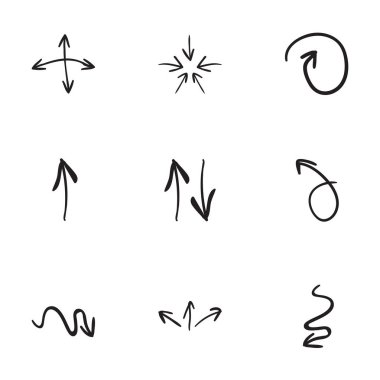 9 elle çizilmiş ok simge kümesi