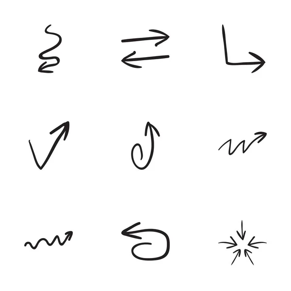 Conjunto de 9 ícones de seta desenhados à mão —  Vetores de Stock
