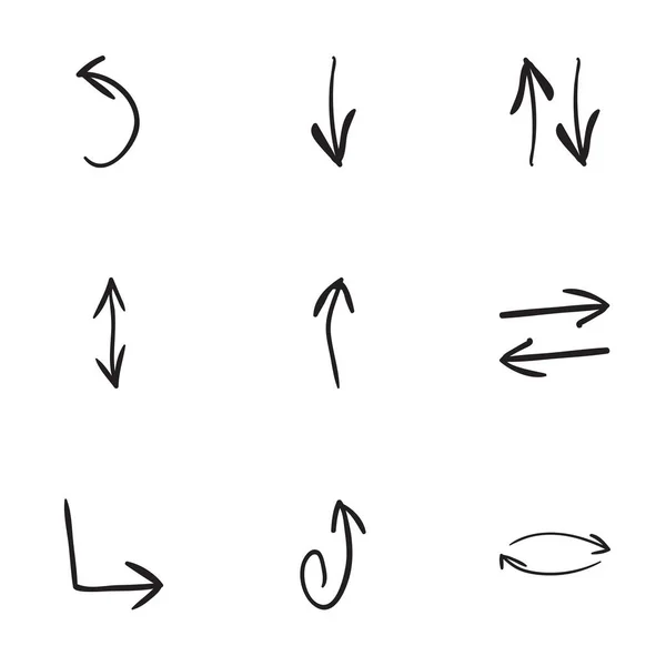 Conjunto de 9 iconos de flecha dibujados a mano — Archivo Imágenes Vectoriales