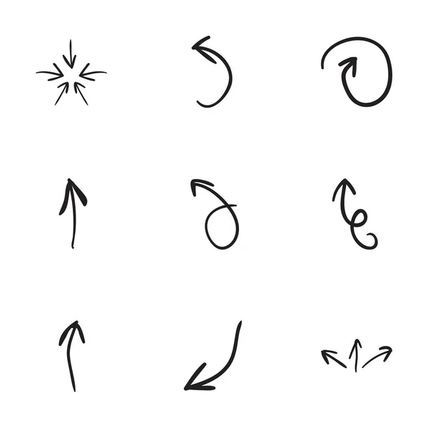 Conjunto de 9 ícones de seta desenhados à mão —  Vetores de Stock
