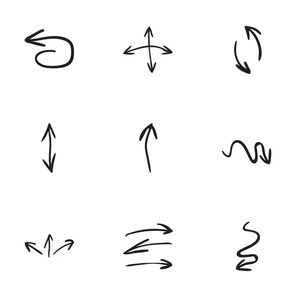 Conjunto de 9 ícones de seta desenhados à mão — Vetor de Stock