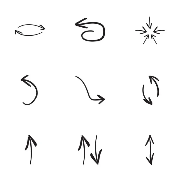 Conjunto de 9 ícones de seta desenhados à mão — Vetor de Stock