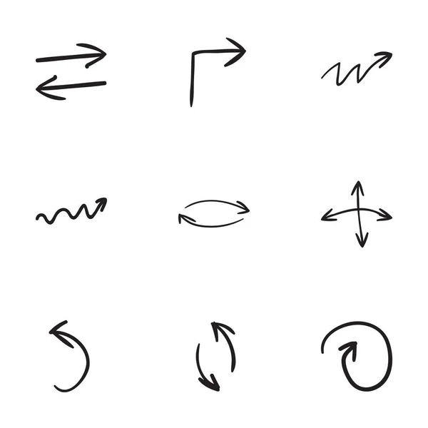 Conjunto de 9 ícones de seta desenhados à mão — Vetor de Stock