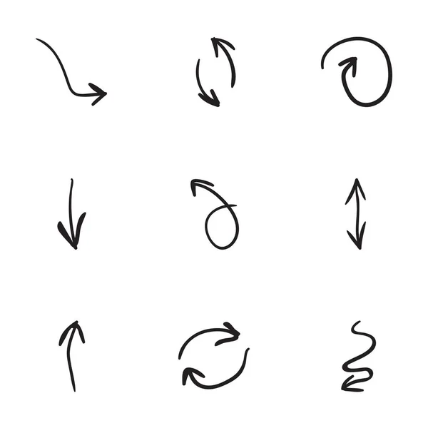 Conjunto de 9 iconos de flecha dibujados a mano — Archivo Imágenes Vectoriales