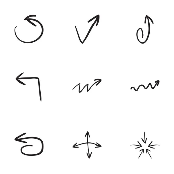 Conjunto de 9 ícones de seta desenhados à mão — Vetor de Stock