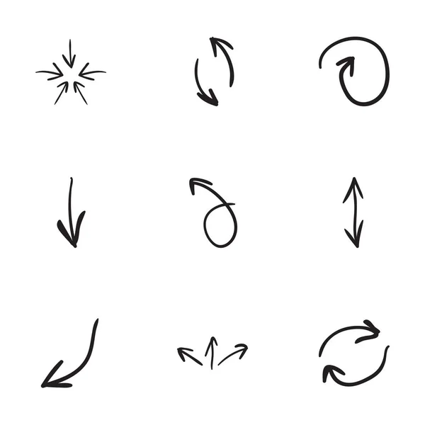 Conjunto de 9 ícones de seta desenhados à mão —  Vetores de Stock
