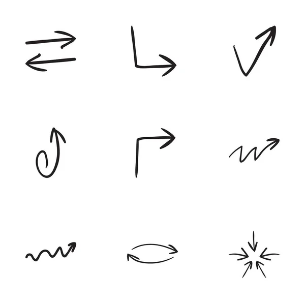 Conjunto de 9 ícones de seta desenhados à mão — Vetor de Stock