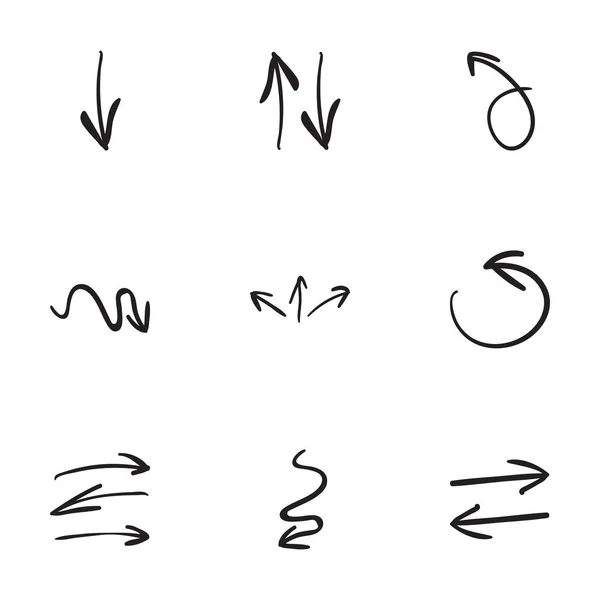 Conjunto de 9 ícones de seta desenhados à mão — Vetor de Stock