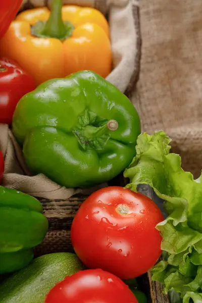Barevná paprika s rajčaty a zelení. — Stock fotografie