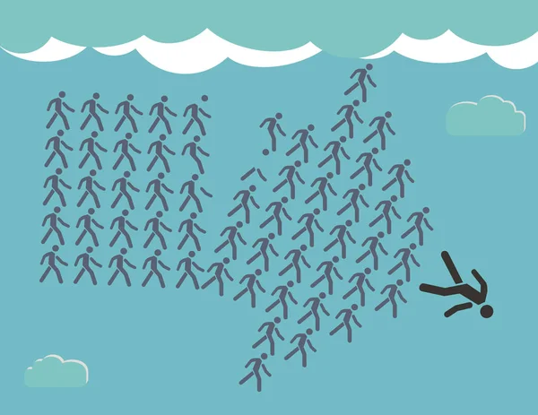 İşçilerin kalabalık ekip lideri takip eder şekilde - ok gösterir