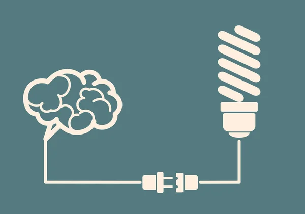 Concepto de idea - bombilla de luz conectada al cerebro — Vector de stock