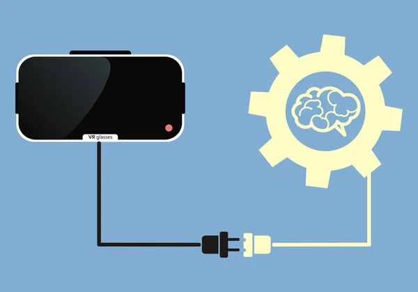 Gafas de realidad virtual se conectan al cerebro — Vector de stock