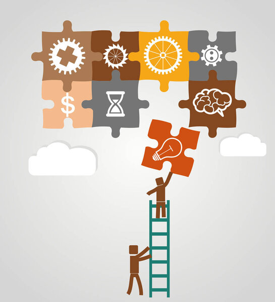 Успех командной работы - рабочие ставят головоломки на место
