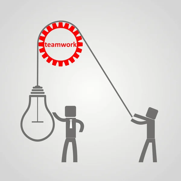 Concept de leadership - le travail soulève une ampoule sur une corde — Image vectorielle