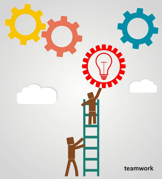 Teamwork success - workers  put gears in to place — Stock Vector