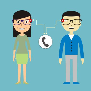 Erkek ve kadın akıllı gözlük ile sohbet