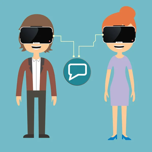 Man en vrouw chatten via virtual reality bril — Stockvector