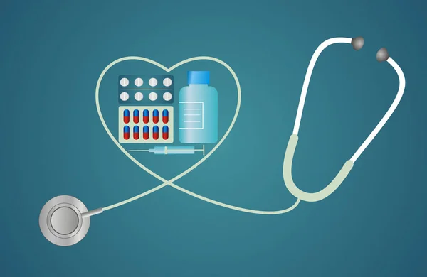 stetoskop bir kalple hap şeklinde