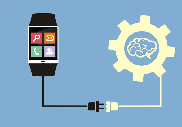 Reloj inteligente conectado al cerebro — Vector de stock