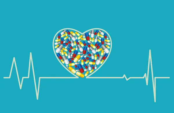 Conceito de saúde - coração, pílulas —  Vetores de Stock