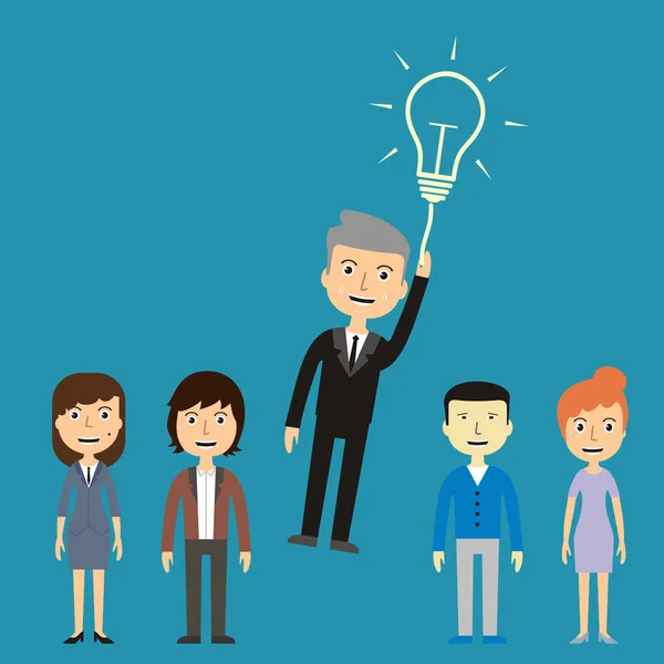 İş adamı dışarı kalabalıktan fikir ampul tarafından uçan