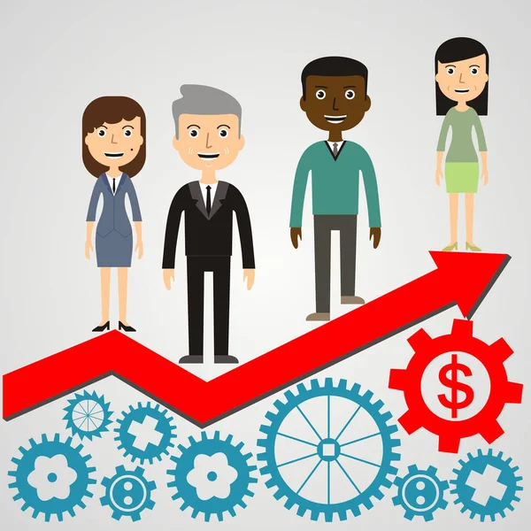 Illustrazione del team di uomo d'affari sul grafico a freccia . — Vettoriale Stock