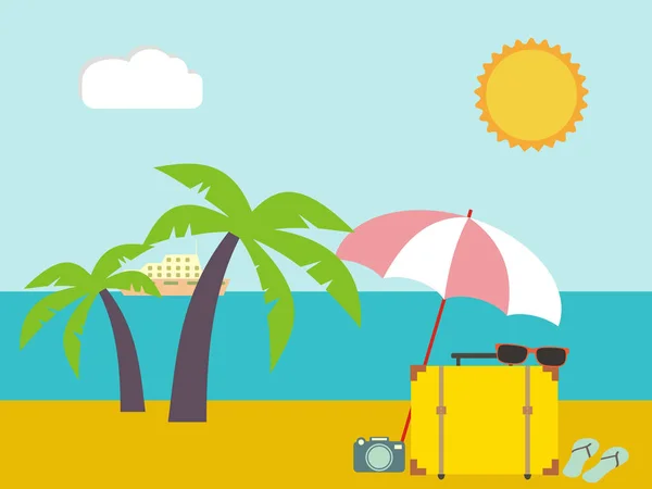 Vektör tropikal peyzaj. Palmiye ağaçları ile deniz sahil plaj. Hol