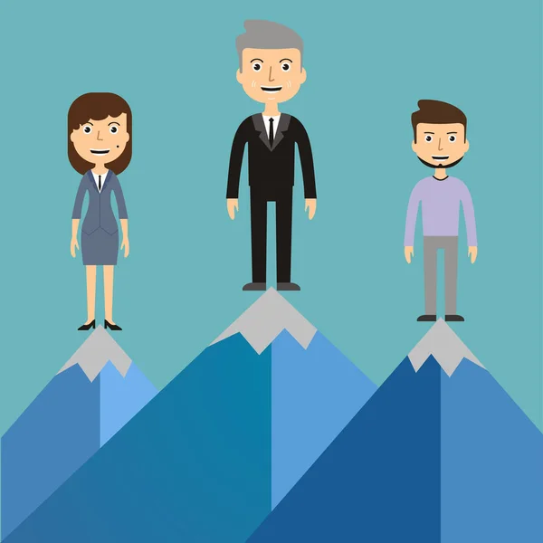 Leaders on a Mountain peak. Business success concept — Stock Vector