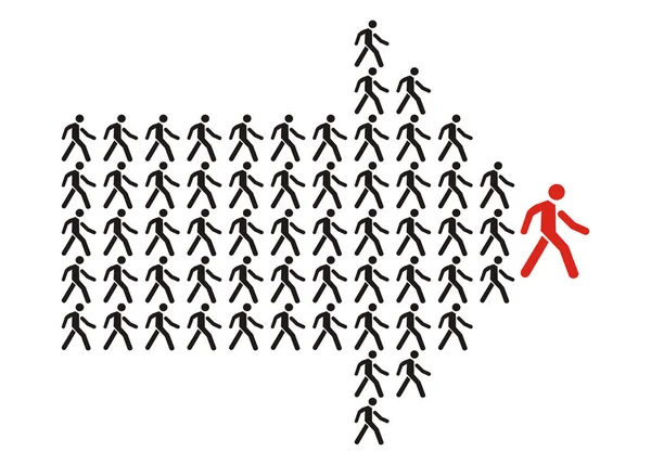 İşçilerin kalabalık ekip lideri takip eder.