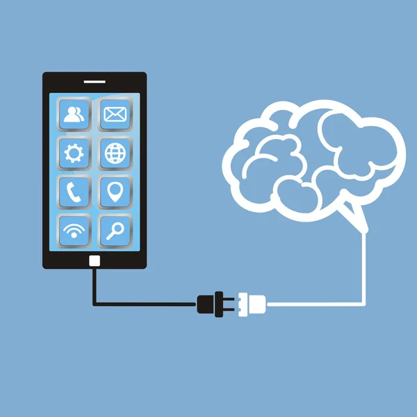 Tecnologia do cérebro e do telefone móvel, Vector —  Vetores de Stock