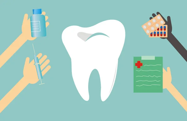 Vektör çizim. Diş hekimi diş davranır.