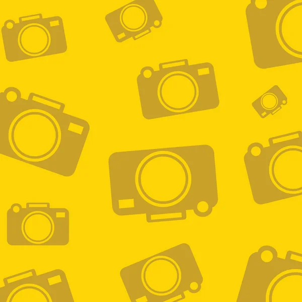 Žluté pozadí s ikonami silueta pro fotoaparáty. Byly porovnávány — Stockový vektor