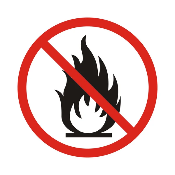 Немає вогняного знаку. Заборонити відкритий символ полум'я. Червона ікона на білому б — стоковий вектор