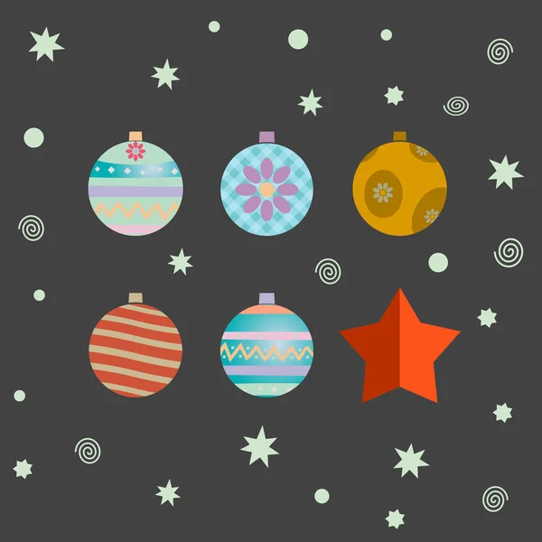 Set of retro decorative Christmas balls, vector Christmas card — Stock Vector