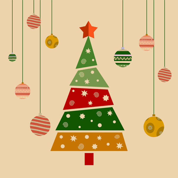 Christmas greeting card. Christmas decorated tree. vector illust