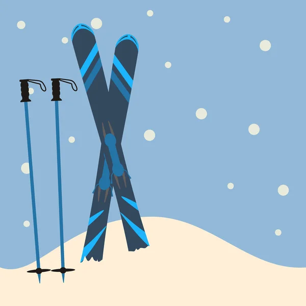 Mavi Kayak ve Kayak karda duran direkleri