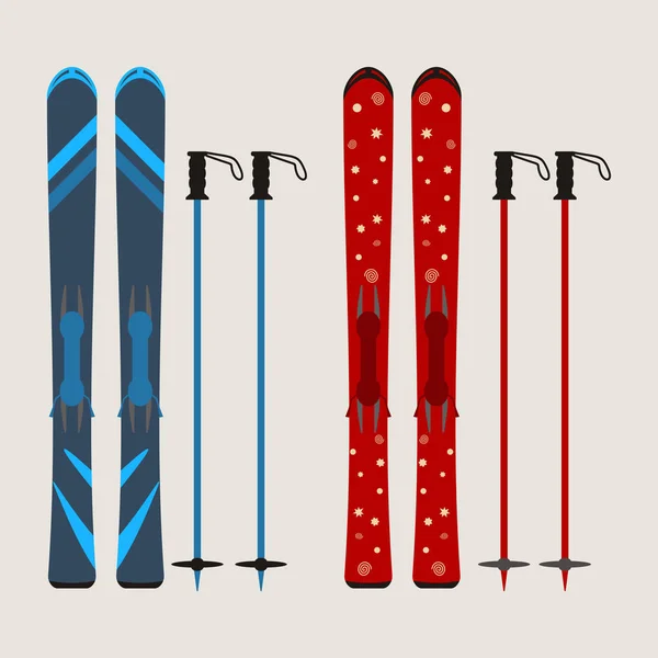 Set van ski's en stokken van de ski - winter apparatuur - vector illustrati — Stockvector