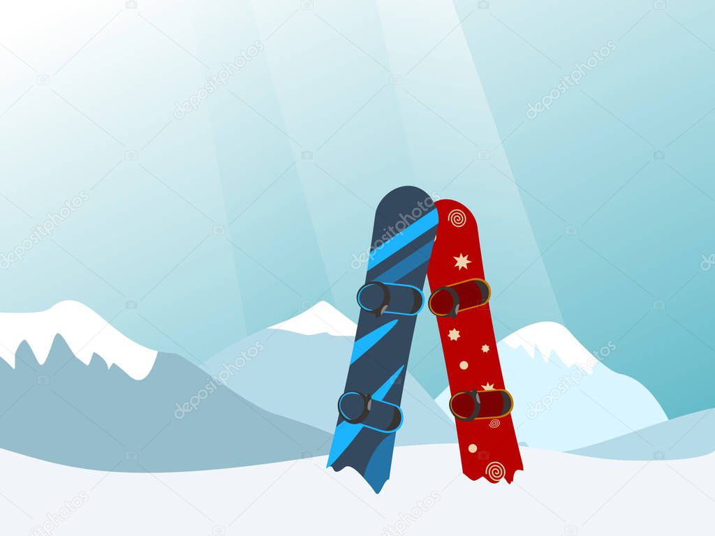 Snowboard in the Ski Mountain Resort. vector illustration