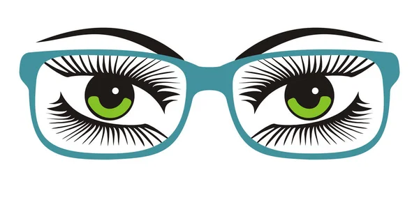 Olhos verdes das mulheres com óculos, ilustração vetorial — Vetor de Stock