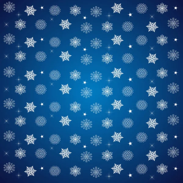 Padrão de flocos de neve e estrelas em um fundo azul — Vetor de Stock