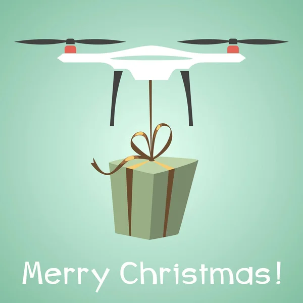 Cadeau de livraison de drone, bannière joyeuse de vacances de Noël du Nouvel An — Image vectorielle