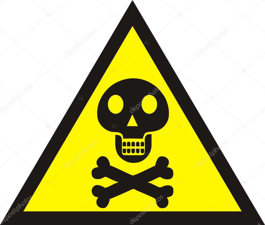 Danger sign with skull symbol. Deadly danger sign, warning sign,