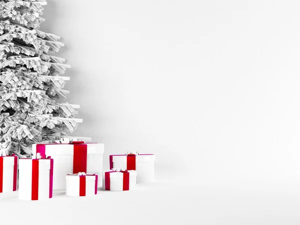 Kerstboom en cadeautjes op de verdieping, 3d — Stockfoto