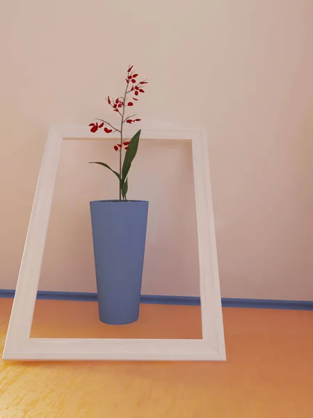 Flor en el jarrón, composición minimalismo, 3d — Foto de Stock