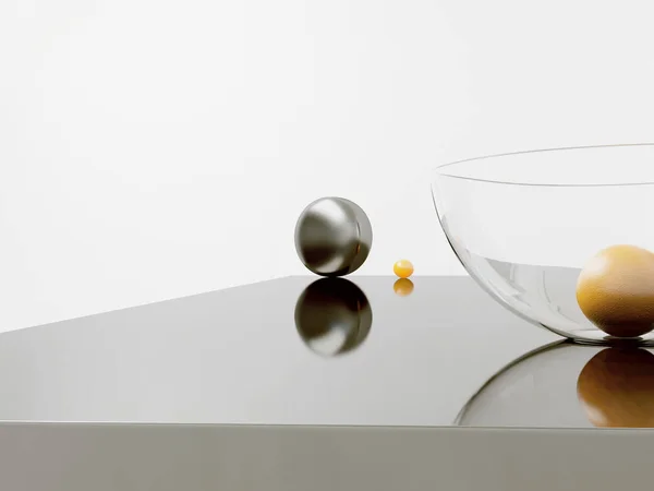 Тарелка с мандаринами и вазой на столе, 3d — стоковое фото