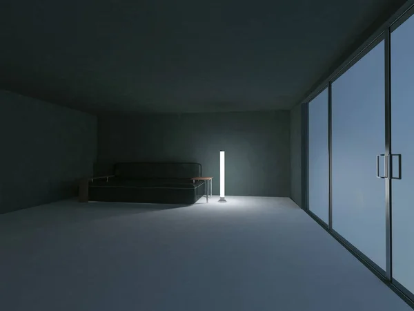 Sofá en la habitación, 3d — Foto de Stock