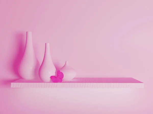 Vases on the shelf, pink color, 3d — Stock Photo, Image