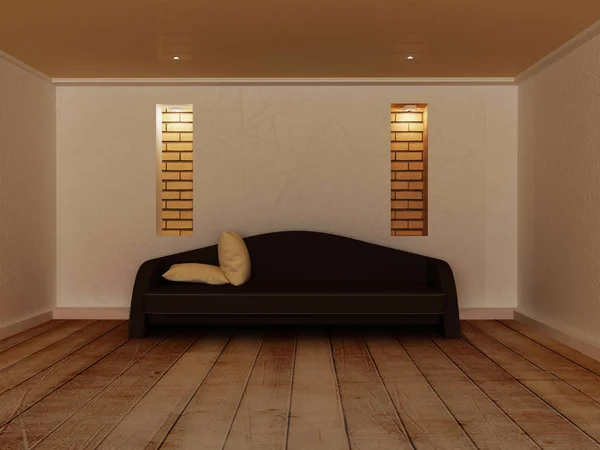 Sofá moderno en la habitación, 3d — Foto de Stock