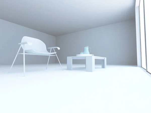 Moderne stol i rommet, 3d – stockfoto