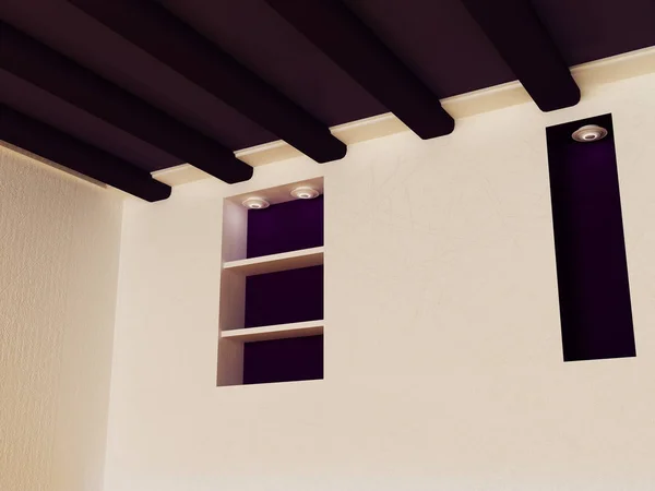 Комната с балками на потолке, 3d — стоковое фото